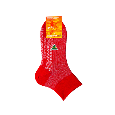 Package shot of Humphrey Law 27B low cut ankle merino wool hiking sock in red colour