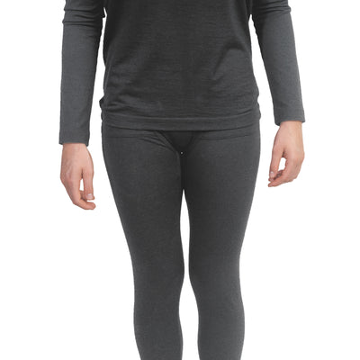Front shot of Ottie Merino unisex thermal bottoms in Charcoal Marle colour